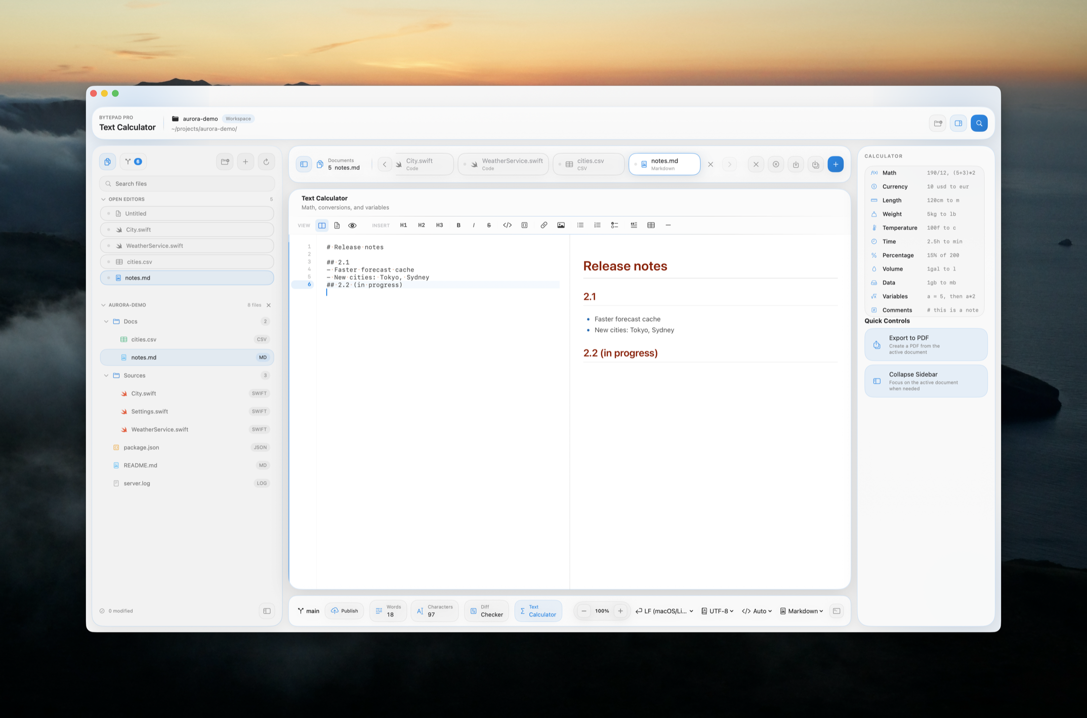 BytePad Markdown editor with live preview in a light theme