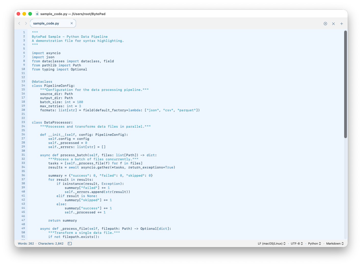 BytePad Pro — Python code editing with syntax highlighting